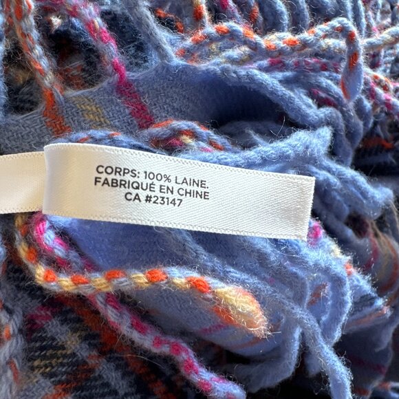 Talbots Winter 100% Wool Scarf  Plaid Fringe 62 x 19 Rectangle Shawl Wrap Soft - Picture 7 of 7